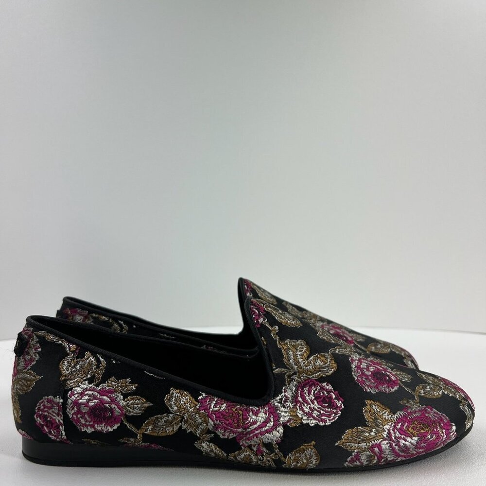 TOMS Darcy Slip On Loafer Shoes Womens US 9.5 Flat Floral Brocade Jacquard Black - Picture 2 of 12